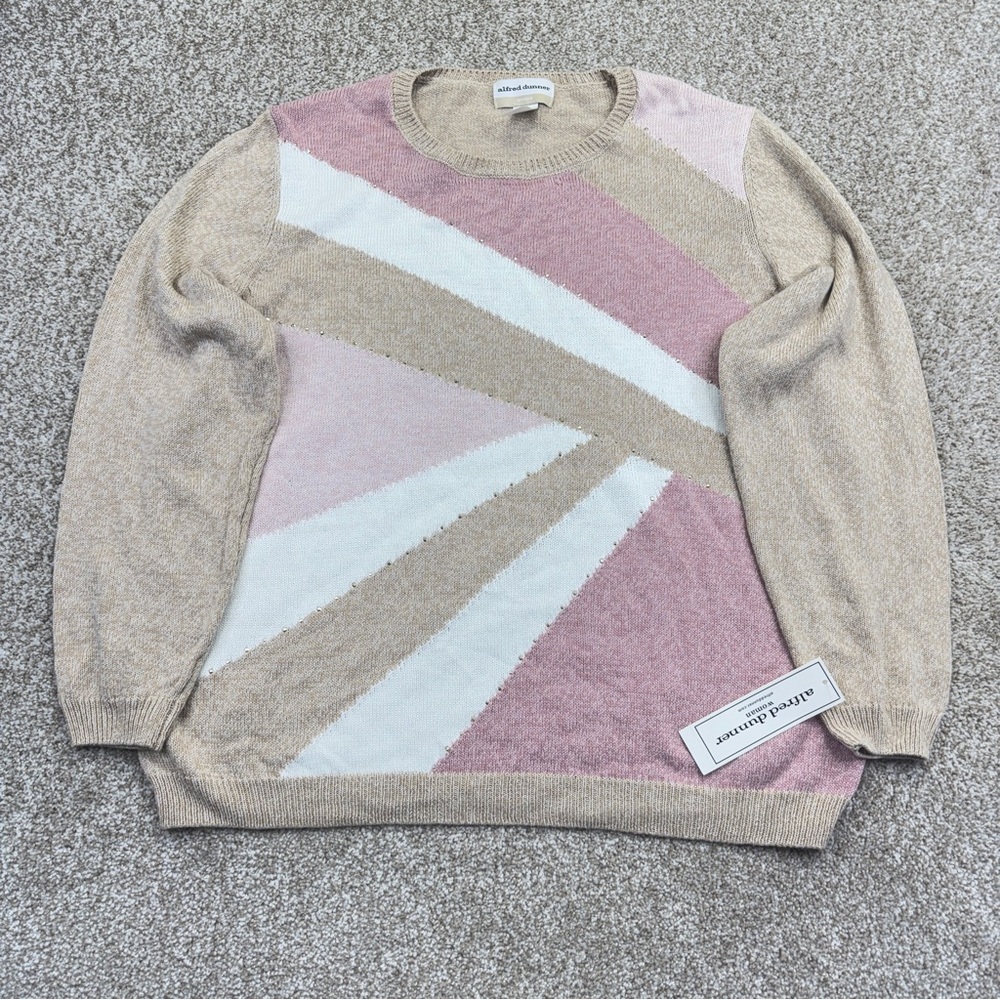 NEW Alfred Dunner Women's Beige and Pink Sweater size 1X Knit Pullover